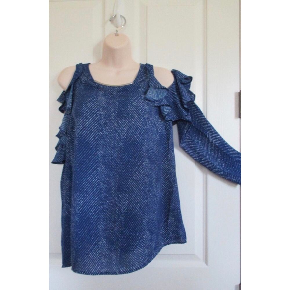 MICHAEL Michael Kors Women's Cold Shoulder Long Sleeve Blouse, Blue Medium